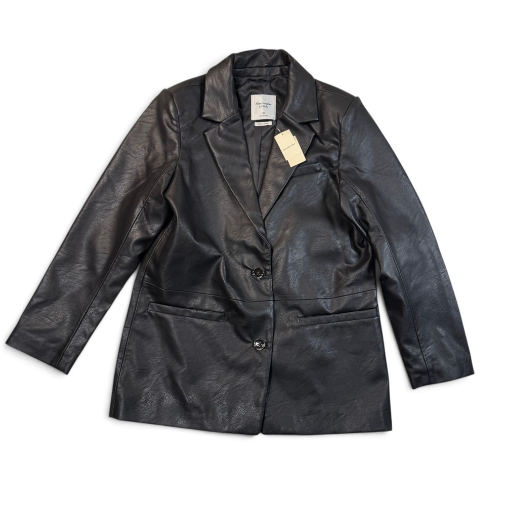 Abercrombie & Fitch Vegan Faux Leather Blazer Black Womens Medium NWT Jacket